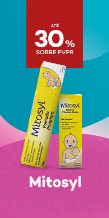 Marca Mitosyl com destaque promocional de até 30% sobre preço de Venda ao Público Recomendado